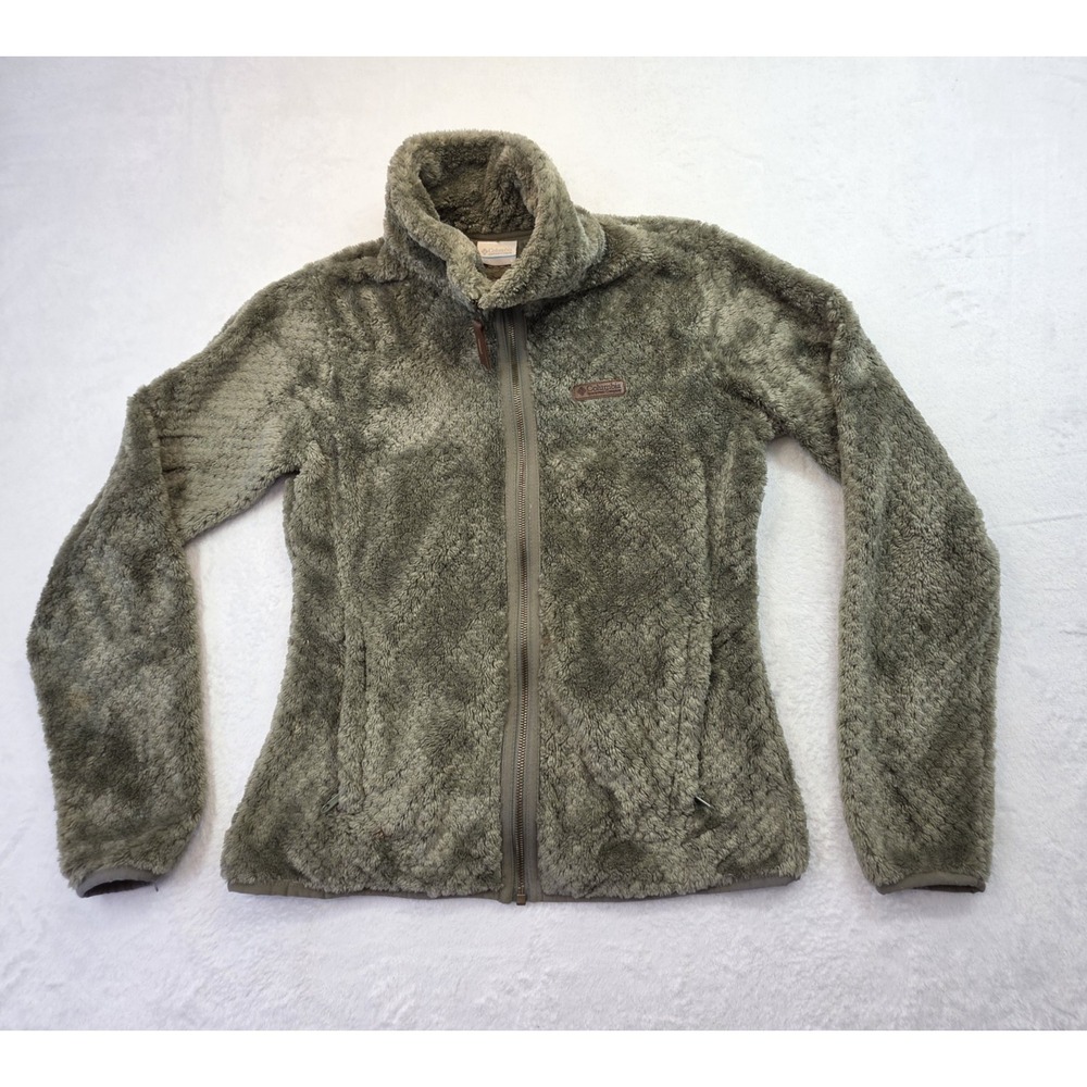 Columbia Fleece Jacket Womens Small Green Full Zip Sherpa Plush Cozy Outdoor